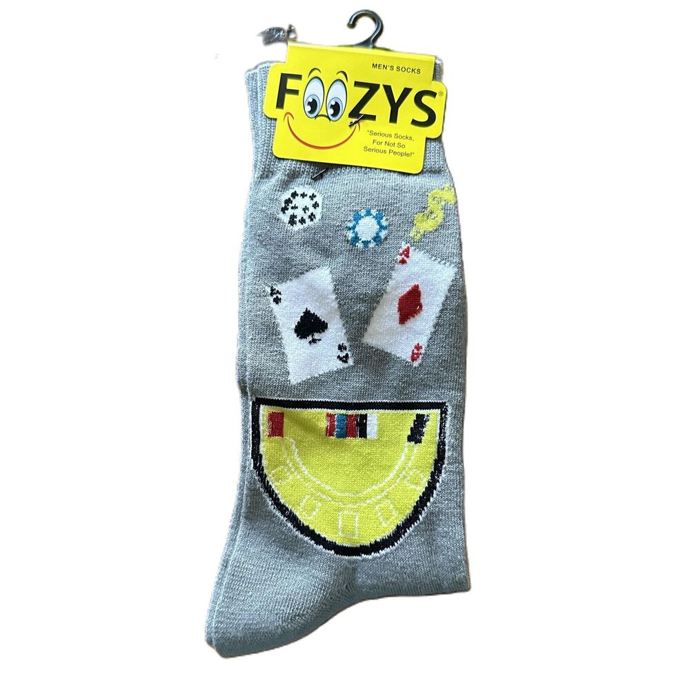 NWT Foozys Grey Casino Poker Themed Crew Socks Men Size 6-12